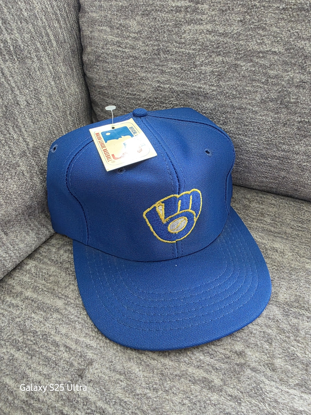 VTG 80s Milwaukee Brewers UII Snapback Hat Ball In Glove Logo Deadstock NWT Blue